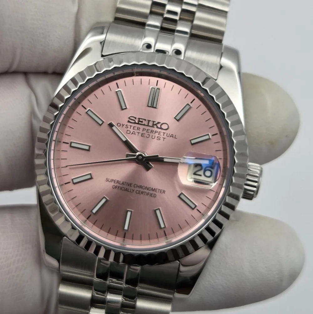New Seiko Mod 39mm Automatic Watch Pink Dial - Picture 2 of 9